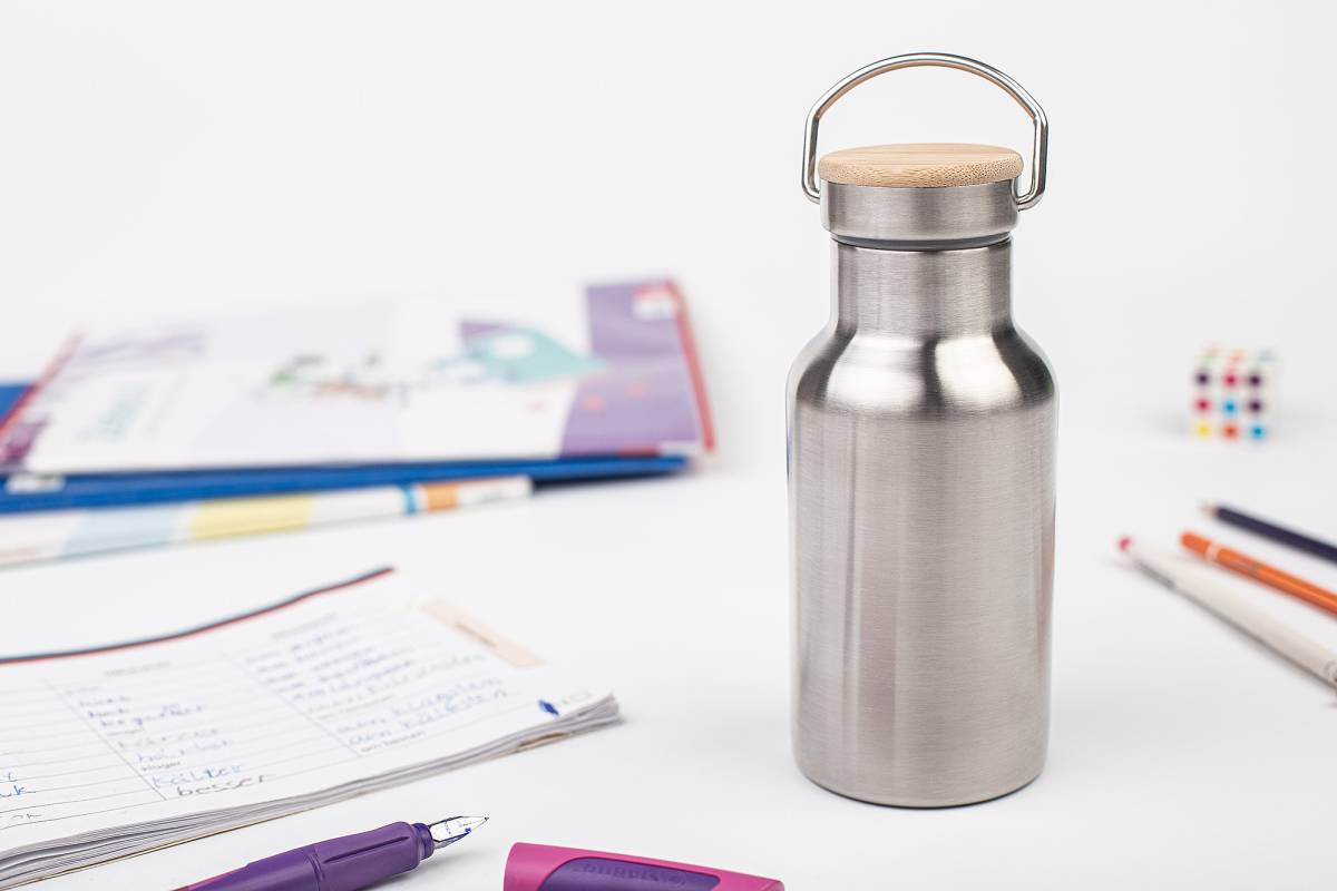 Edelstahl Trinkflasche mit Bambus
