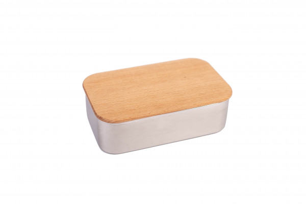 Stainless steel Lunchbox &quot;Waldpicknick&quot; with beech wood lid